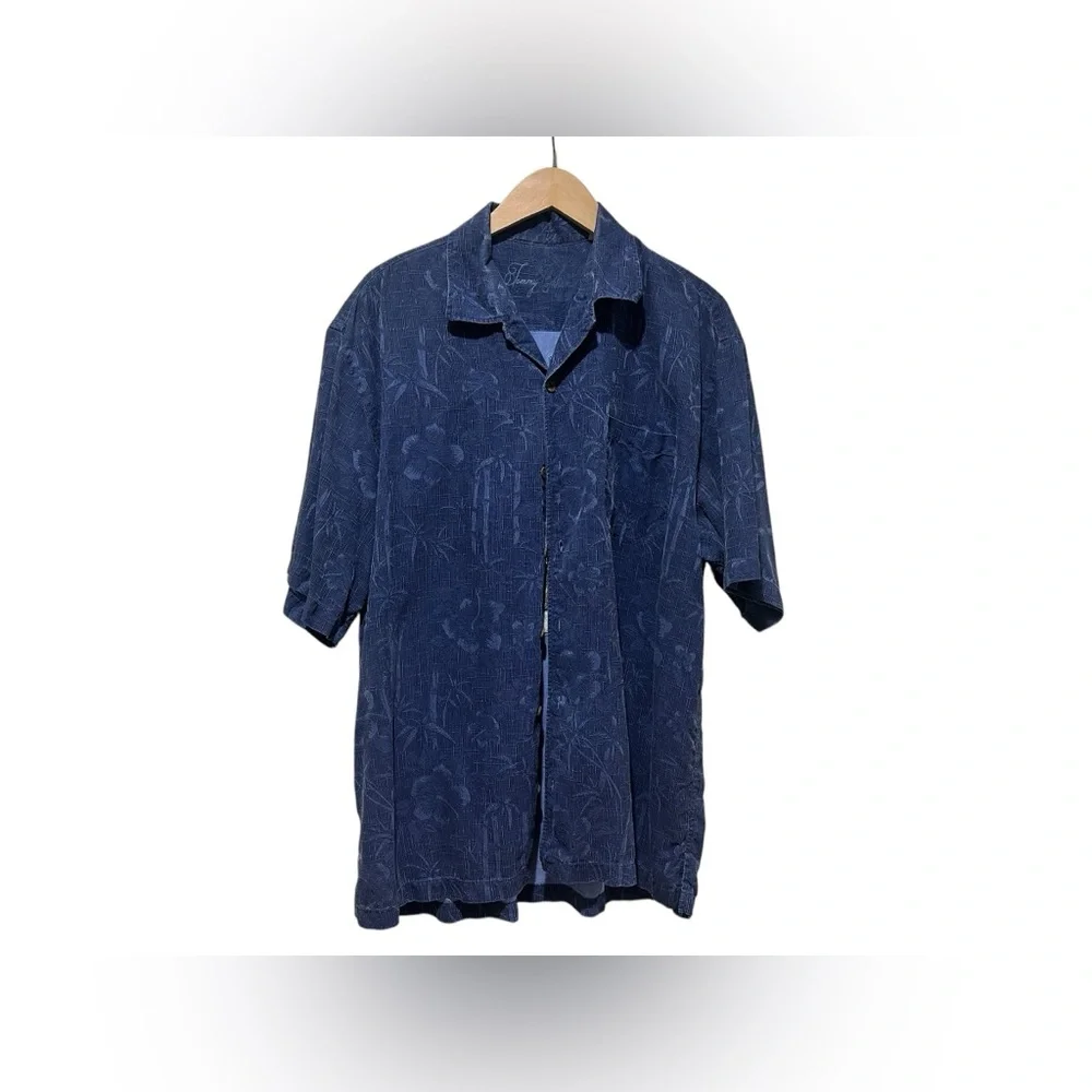 Tommy Bahama Blue XL 100% Silk Embroidered Camp Shirt‎